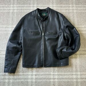 1990’s J. Crew Vintage Oarsman Black Grain Leather Biker Zip Jacket Men's Size L